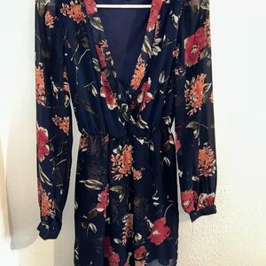 Lulu's Floral Mini Dress - Navy and Red